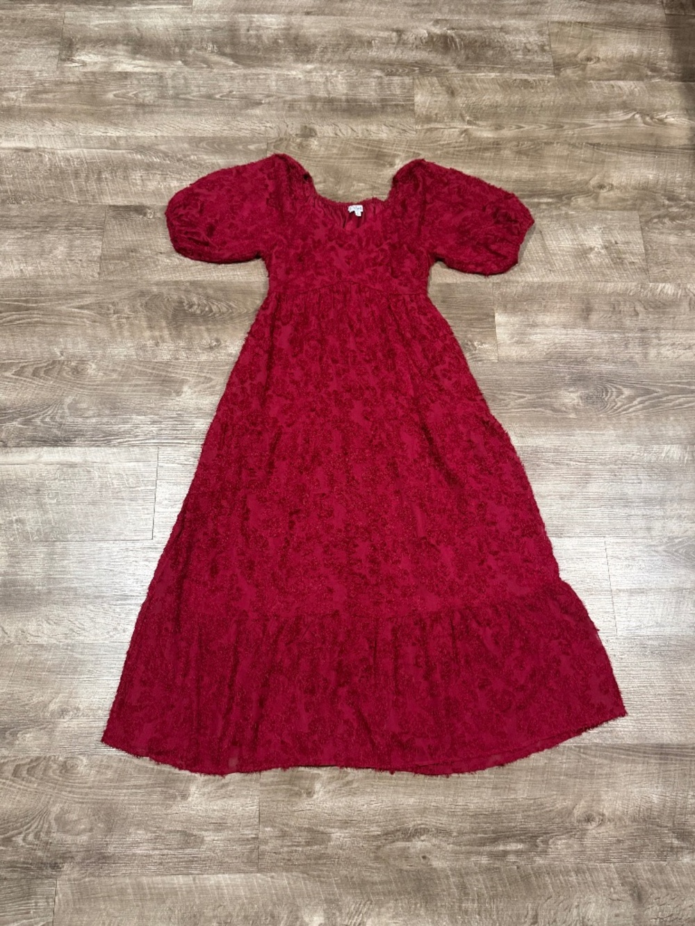 Polagram Finley burgundy textured dress puff sleeves womens size small nwot